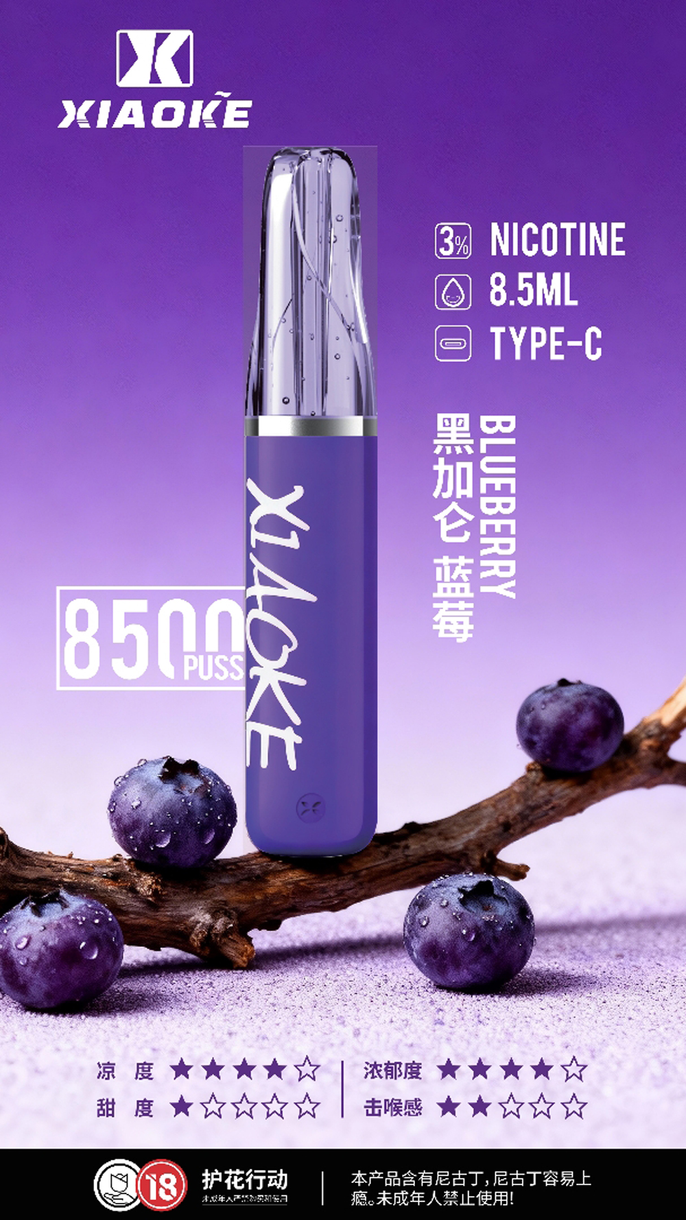 梟客 XIAOKE 8500口 一次性電子煙：深邃「藍莓黑加侖」酸甜碰撞！森林系果香與口紅時尚的完美結合
