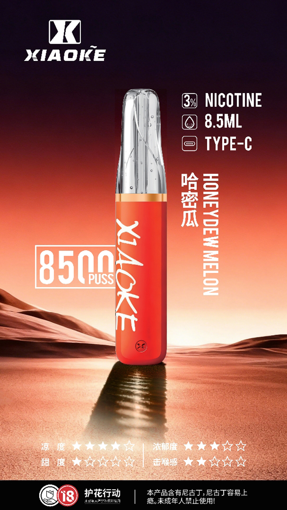 梟客 XIAOKE 8500口一次性電子煙：如寶石般的「哈密瓜」甜醇誘惑！8500口超強續航開箱