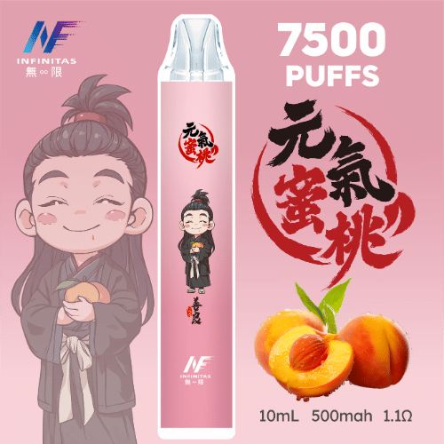 粉嫩白桃現切爆汁！INF無限拋棄式7500口元氣蜜桃：拒絕化工糖漿感，神還原清甜果肉原香